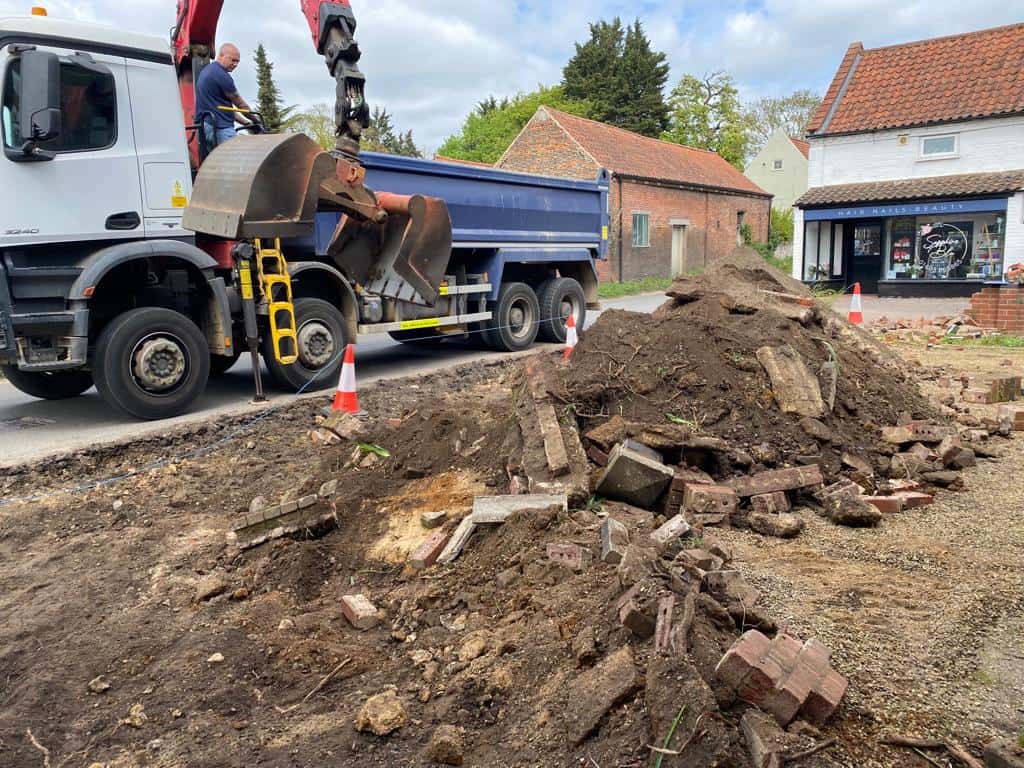 This is a photo of a dig out being carried out for the installation of a new tarmac driveway. Works being carried out by Hitchin Driveways